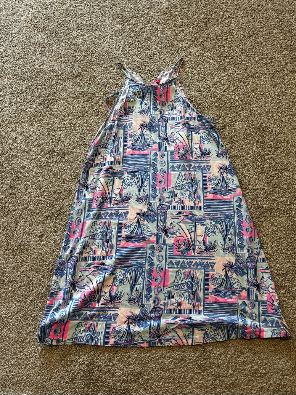 Lilly Pulitzer Pink Blue Tropical Print Midi Dress